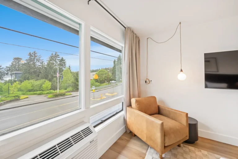 Cozy corner chair with window street view