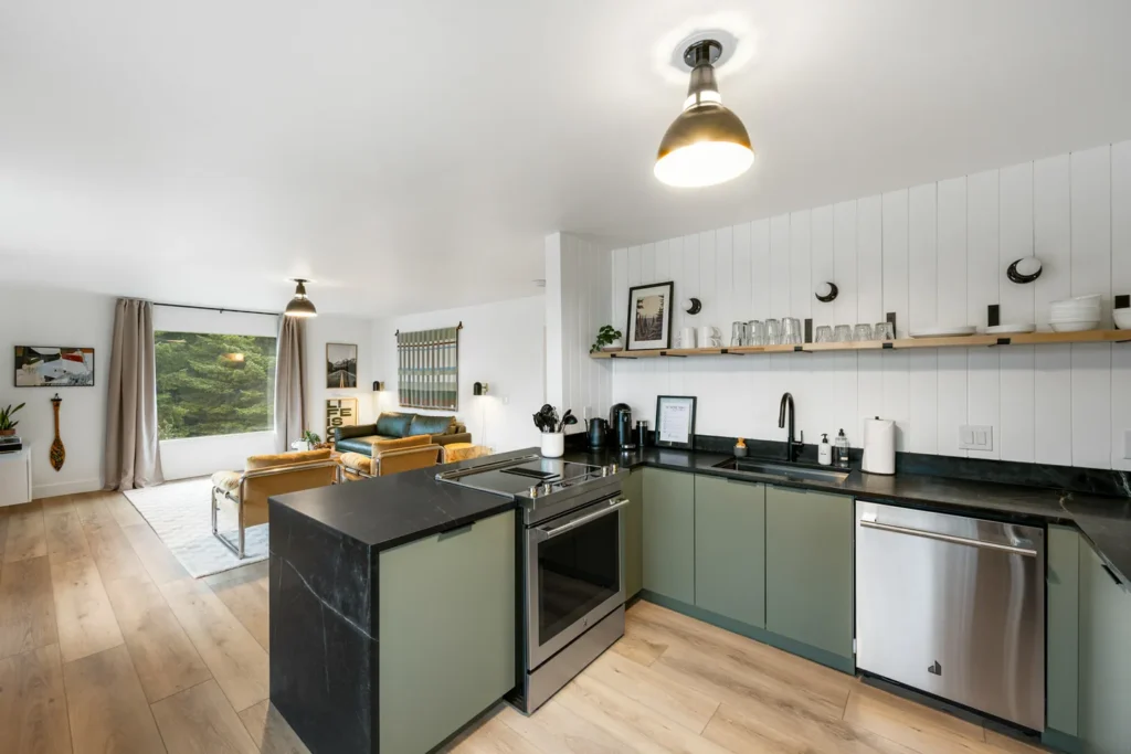 Modern open kitchen and living room interior