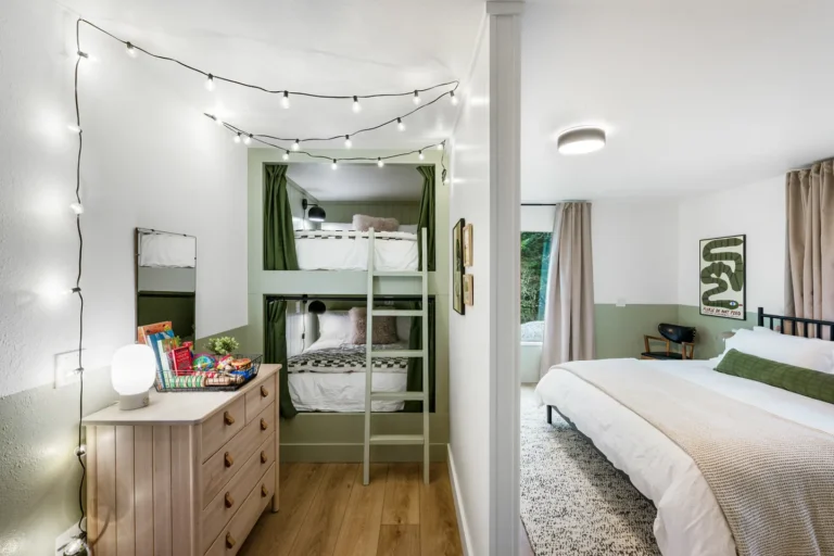 Modern bedroom with bunk beds and cozy lighting