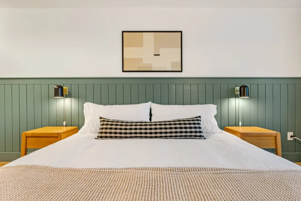 Cozy bedroom with modern decor and soft lighting