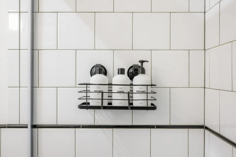 Shower rack with body wash shampoo conditioner bottles