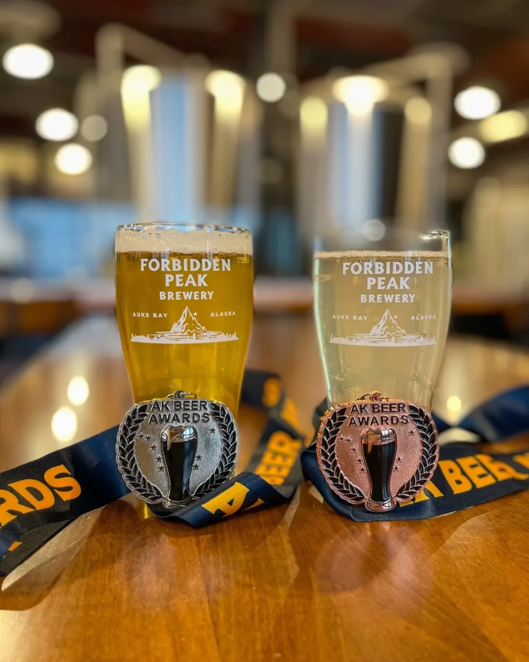 Forbidden Peak Brewery award-winning beers on table